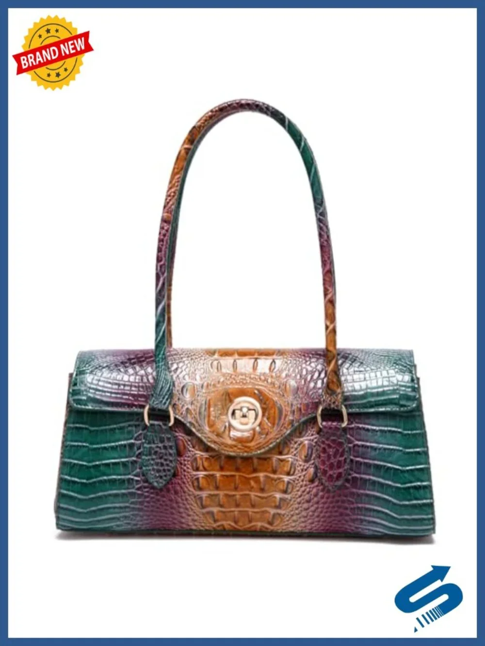 Women's Crocodile Pattern Top Handle Handbag Satchel Tote Purse Faux Leather